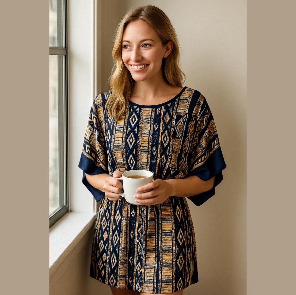 Blue Orange White Dolman Sleeve Mini Sundress